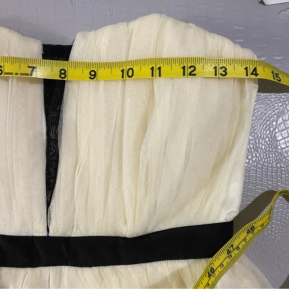 A. Drea sz S Off-White with Black Trim Strapless Tulle Dress with Lace Accents - Picture 5 of 8